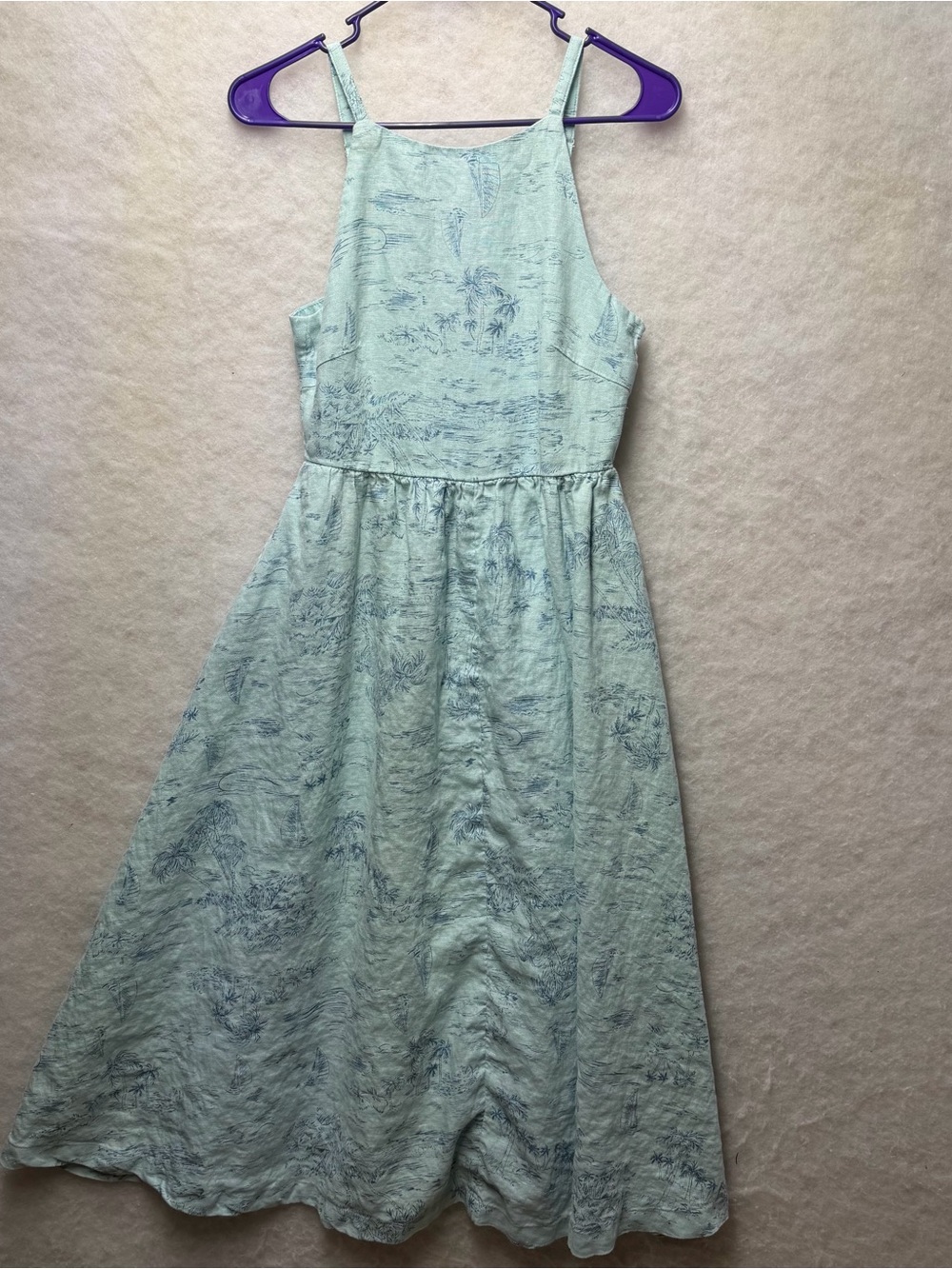 Land's End Women's Baby Blue 100% Linen Maxi Dress Summer Pockets Size XS 2-4